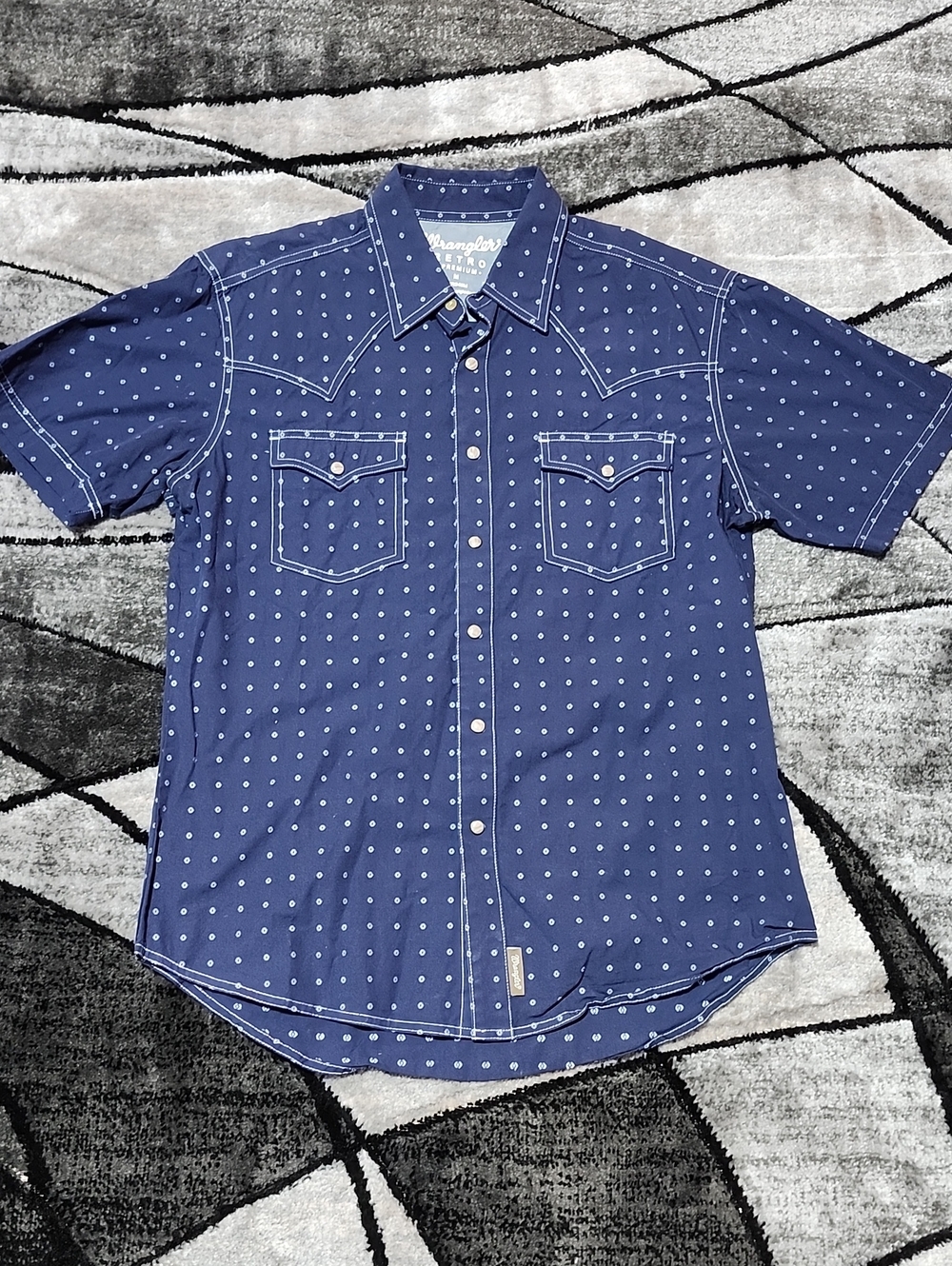 WRANGLER RETRO PREMIUM BLUE PEARL SNAP-BUTTON SHORT-SLEEVE WESTERN SHIRT